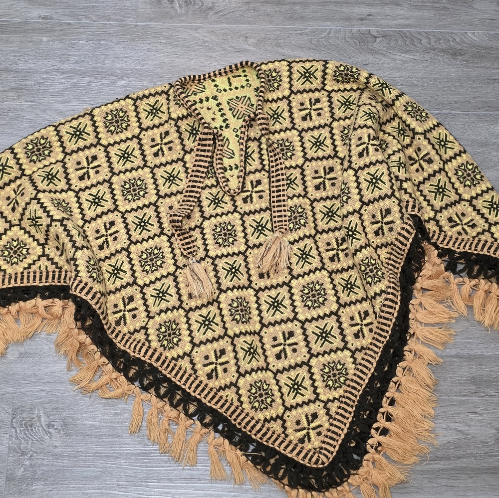 Mexican Poncho- Shawl -wrap Rebozo Hand Made One Size Reversable Boho Aztec - Picture 4 of 5